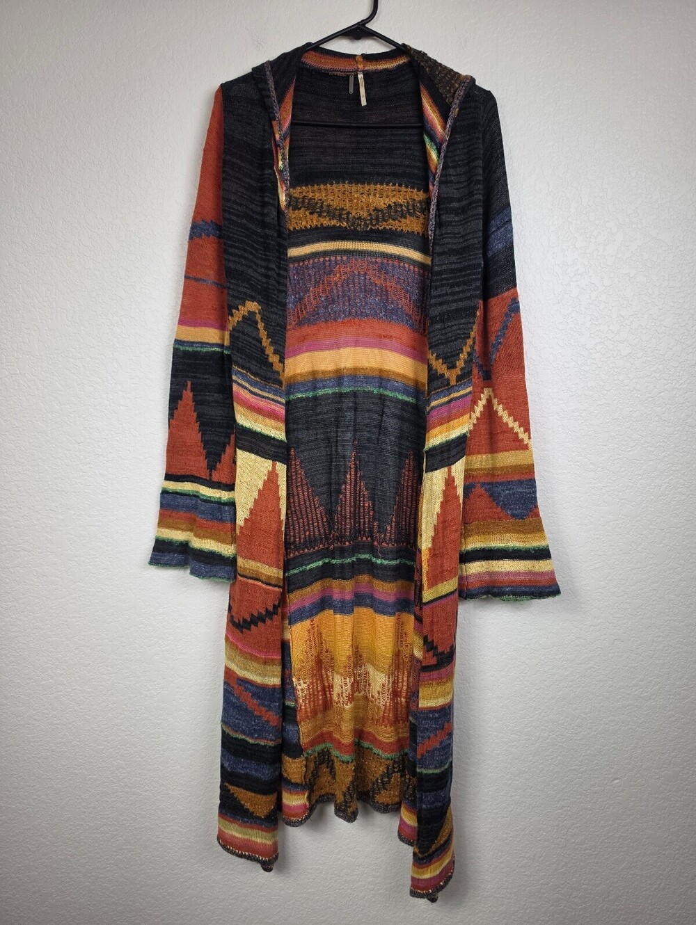 Free People Small Hooded Colorful Long Cardigan Sweater